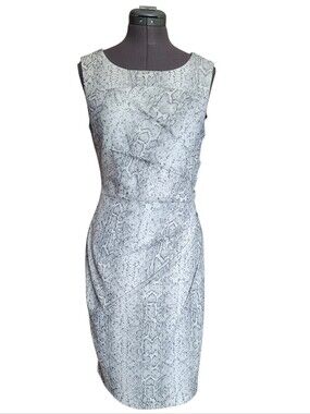 Frank Lyman Design Snake-Print Sleeveless Midi Dress in Gray and White